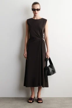 TWIST-DETAIL JERSEY MIDI DRESS