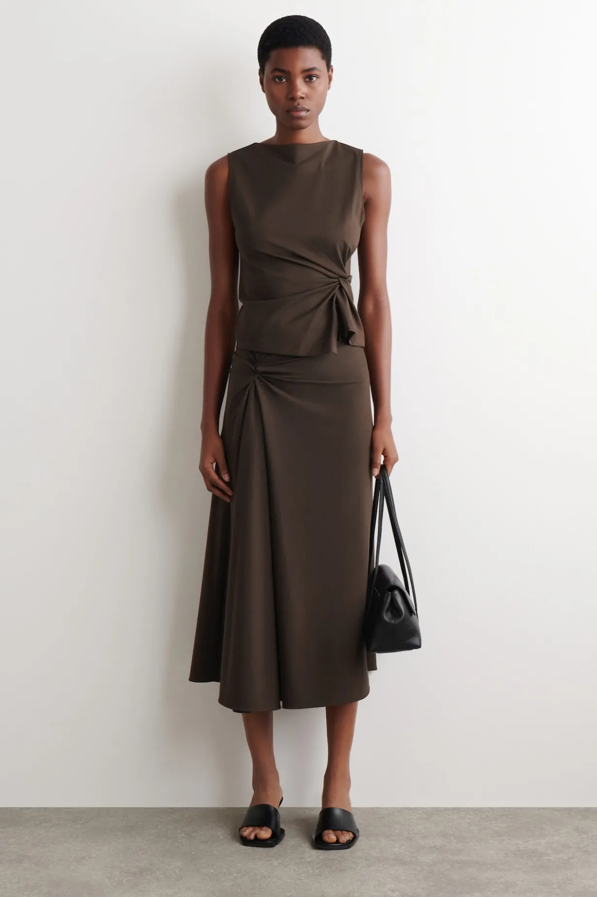 TWIST-DETAIL JERSEY MIDI SKIRT