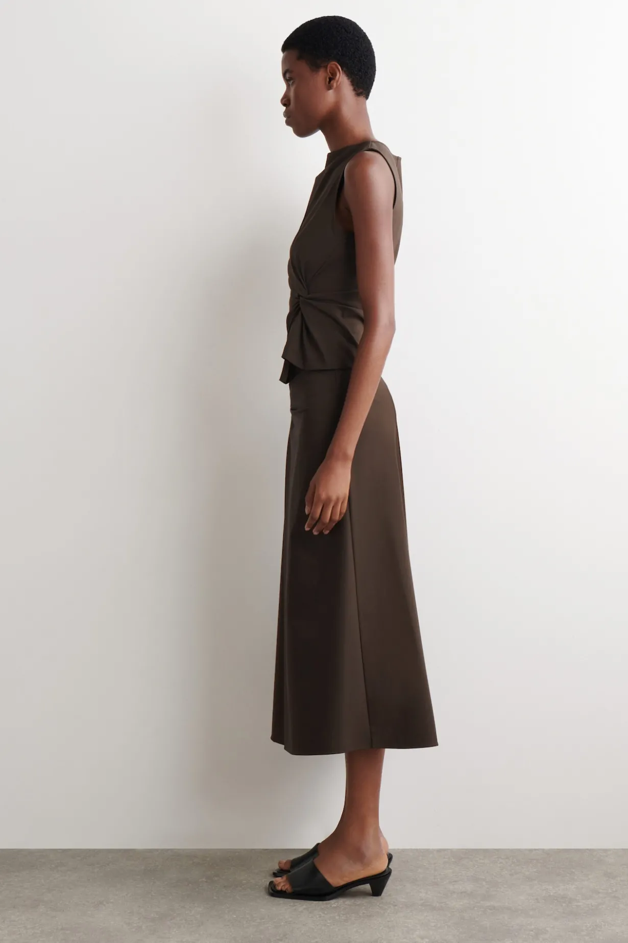 TWIST-DETAIL JERSEY MIDI SKIRT