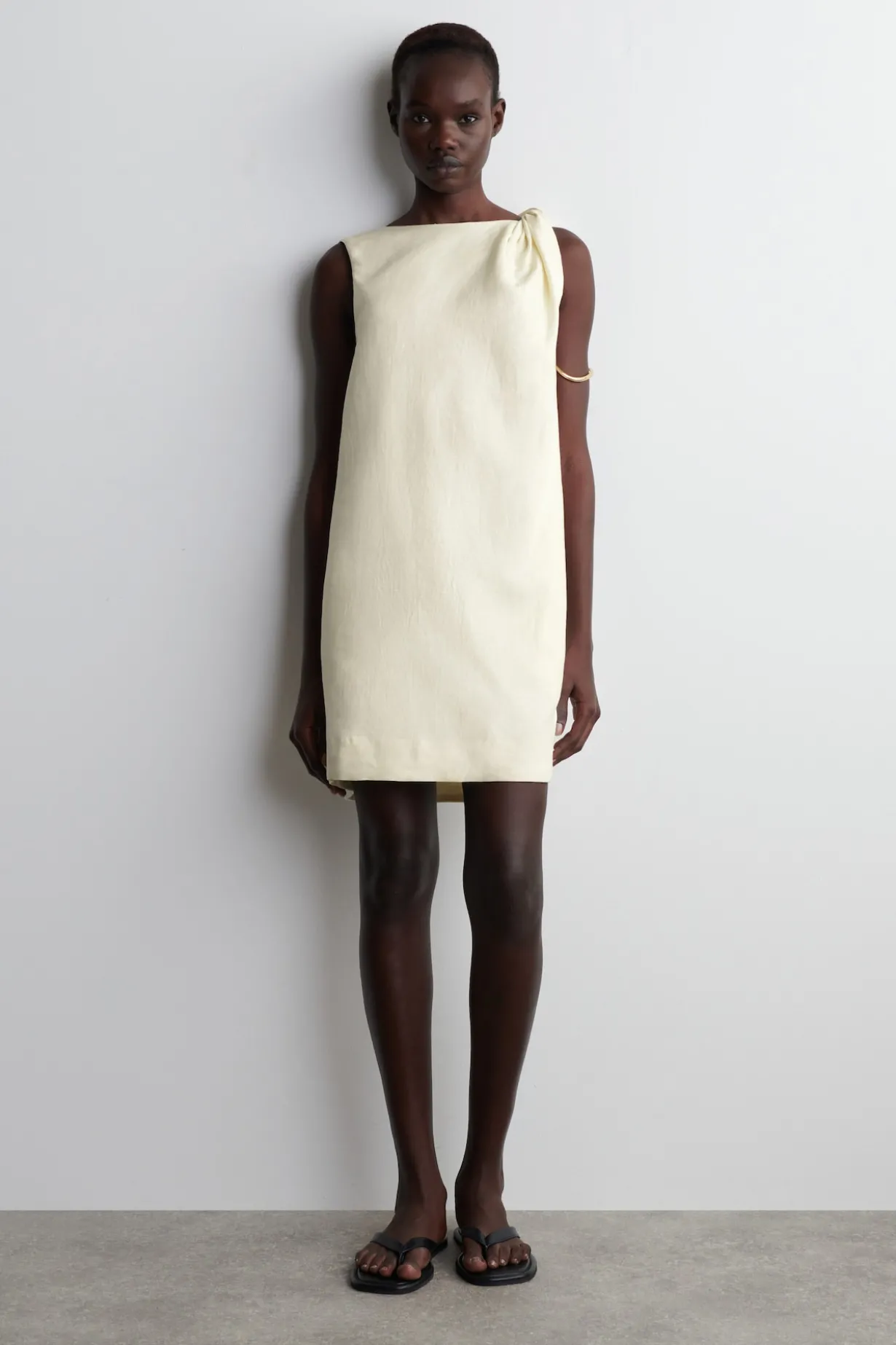TWIST-DETAIL LINEN MINI DRESS