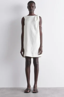 TWIST-DETAIL LINEN MINI DRESS