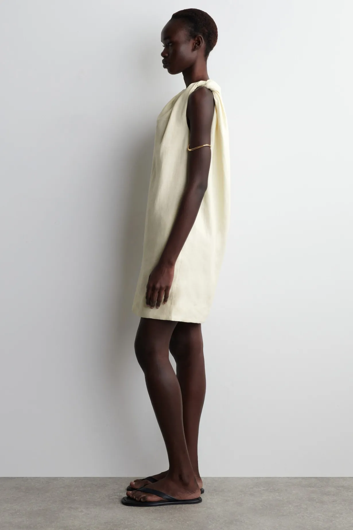TWIST-DETAIL LINEN MINI DRESS