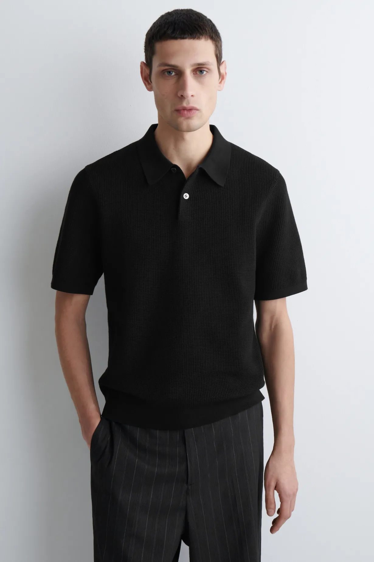 WAFFLE-KNIT COTTON POLO SHIRT