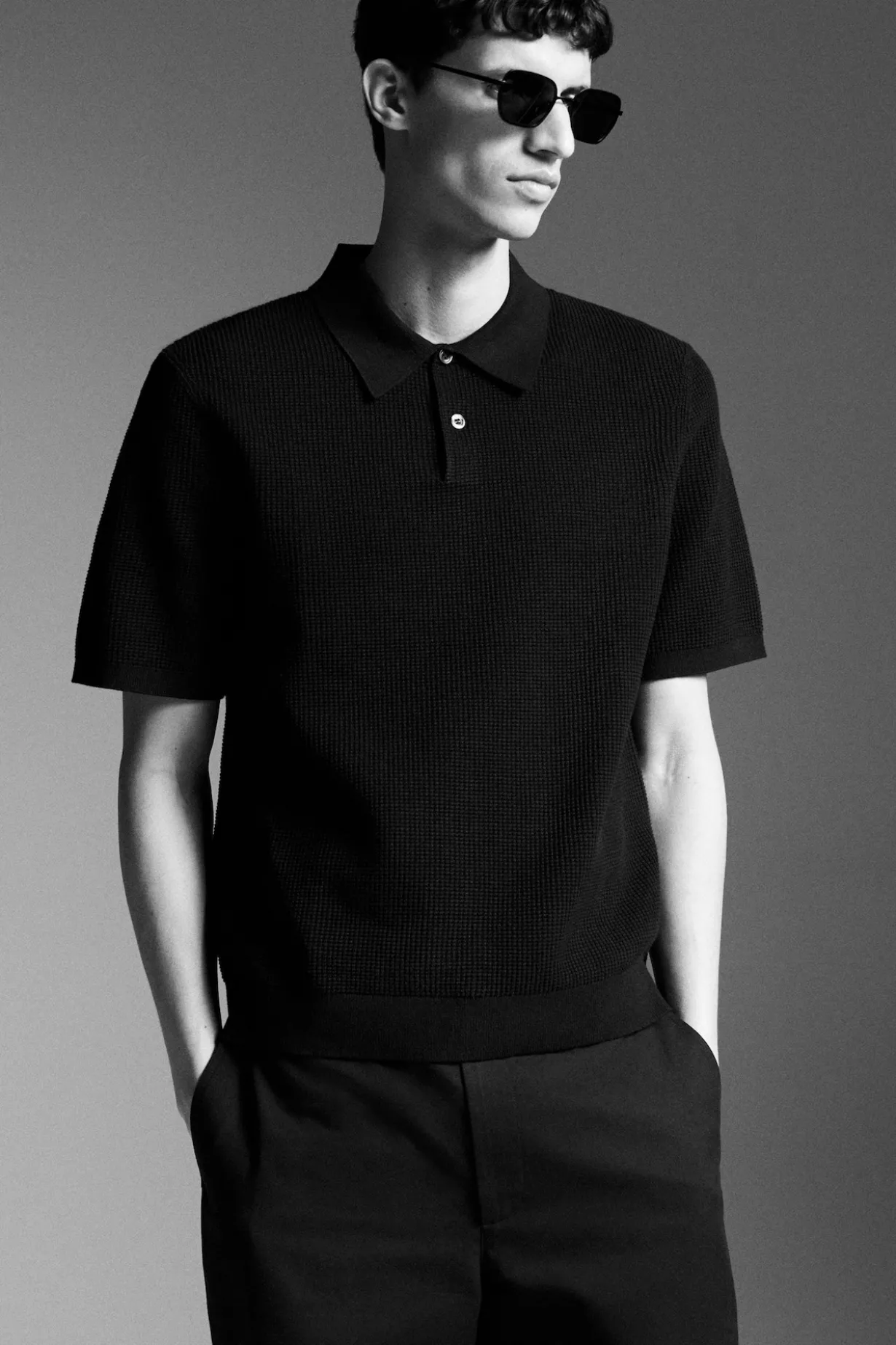 WAFFLE-KNIT COTTON POLO SHIRT