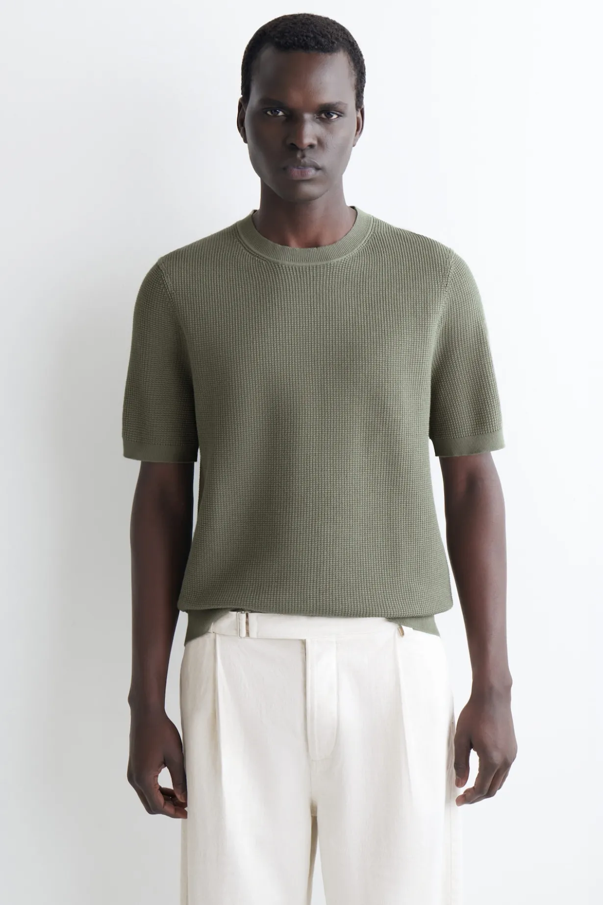 WAFFLE-KNIT COTTON T-SHIRT