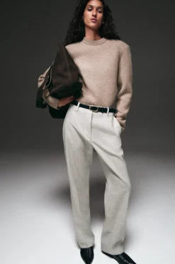 WOOL-BLEND STRAIGHT-LEG PANTS