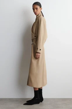 WRAP-OVER WOOL-TWILL TRENCH COAT