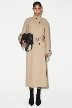 WRAP-OVER WOOL-TWILL TRENCH COAT