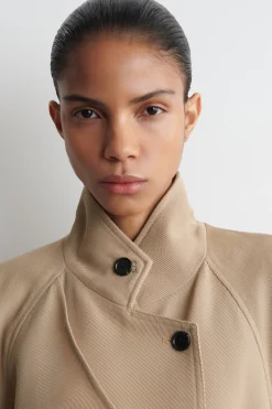 WRAP-OVER WOOL-TWILL TRENCH COAT