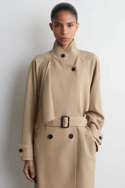 WRAP-OVER WOOL-TWILL TRENCH COAT