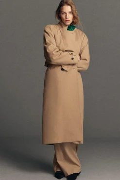 WRAP-OVER WOOL-TWILL TRENCH COAT